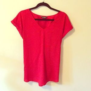 Express silky short-sleeve blouse in red size XL.